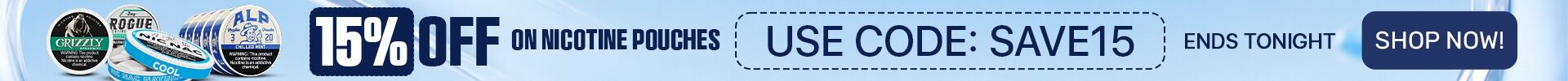 15 percent off on nicotine pouches reminder
